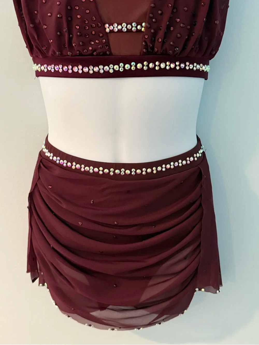 Girls Size 14 Rhinestone Lyrical Costume, Maroon Dance Outfit